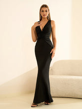 Deep V-Neck Ruched Waist Tie Backless Bodycon Dress